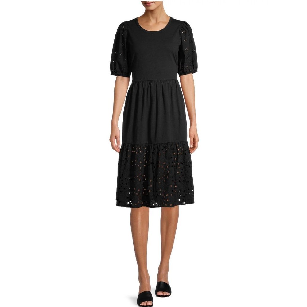 Status by Chenault Women's Cotton Slub Jersey with Cotton Eyelet Dress
